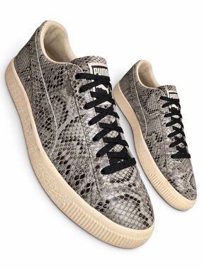 Puma Clyde Snakeskin Leather Sneakers Gray Black Womens 9 EU 40